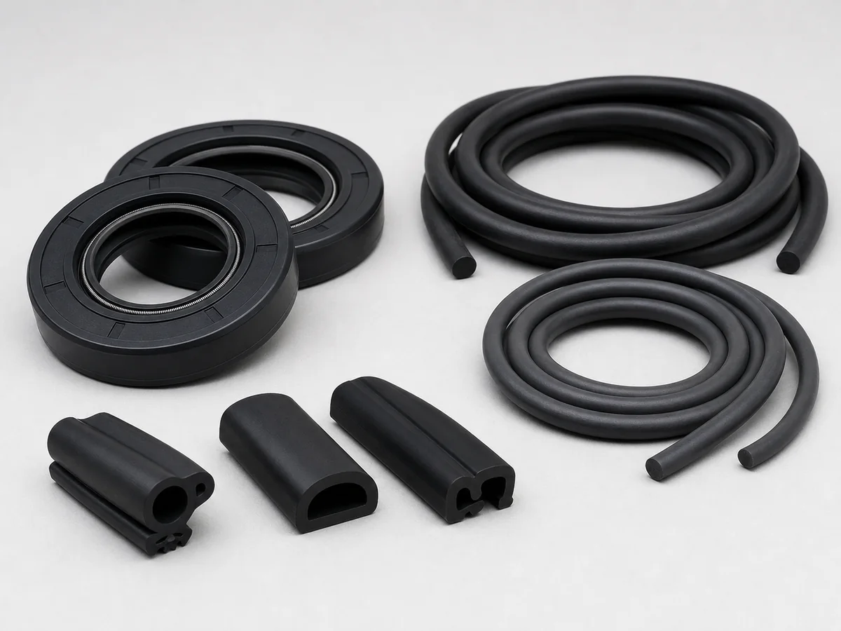 Oil seals, rubber cords and extruded sealing profiles